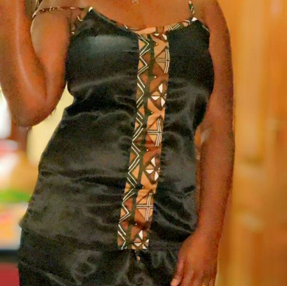 Silk African Print  Sleepwear BLK Brown Size L - Picture 6 of 7